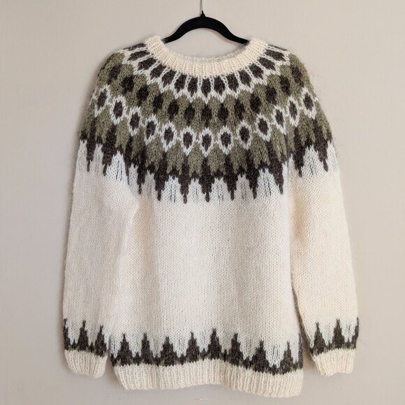 Vtg Icelandic Lopapeysa Wool Thick Sweater Women's Nordic Hand Knit 80s Size L - Picture 1 of 5